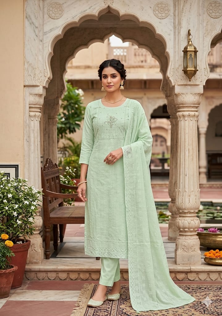 Pure Georgette Chickenkari 3 Piece Suit
