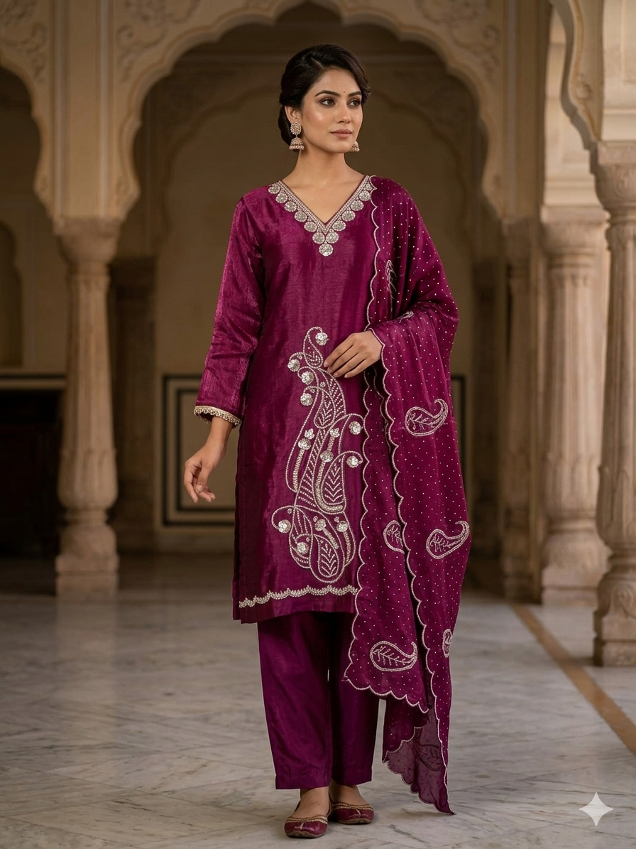 Shimmer Party Wear Three Piece Set