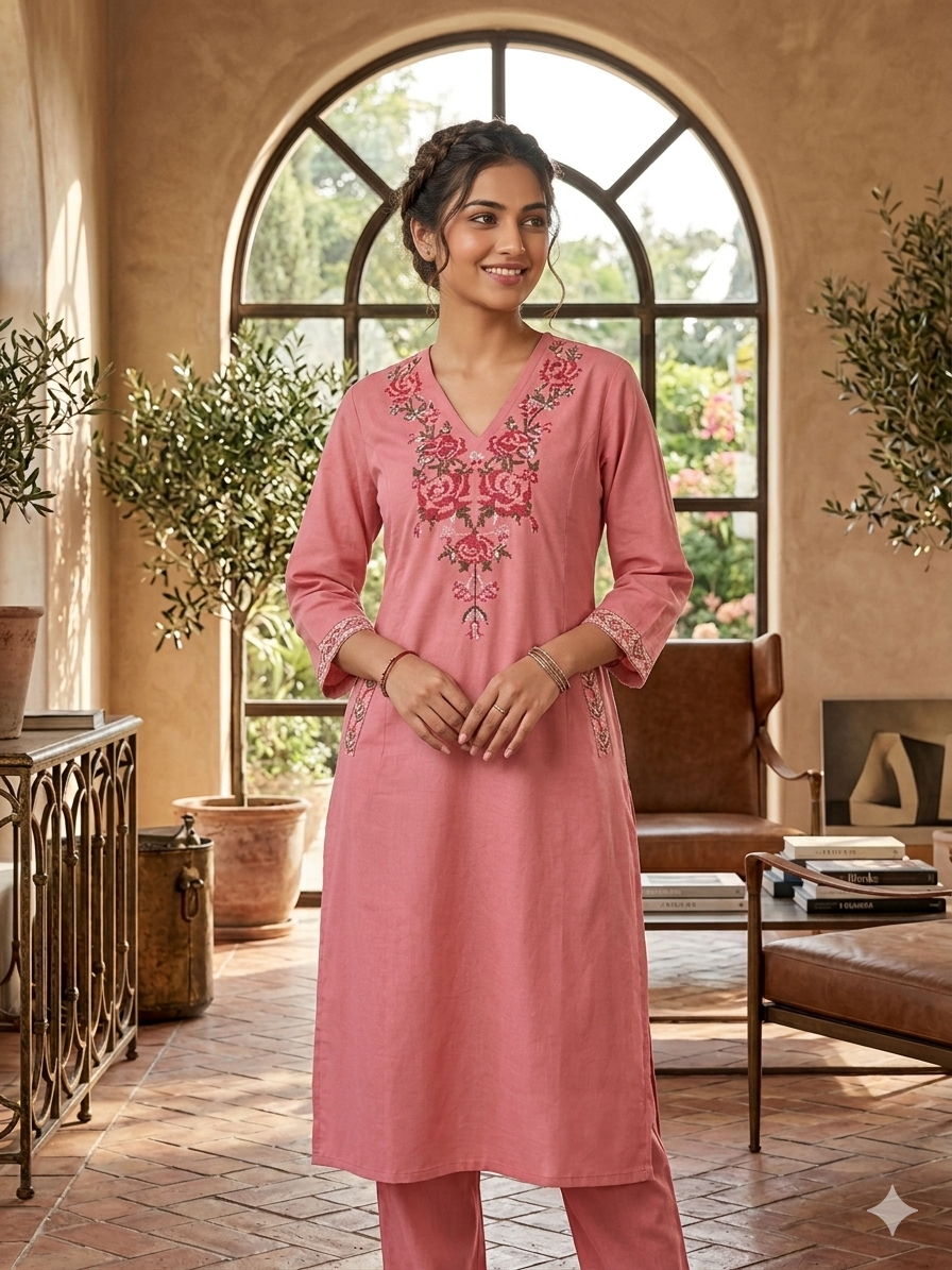 Elegant Pure Mull Cotton A-Line Coat Set