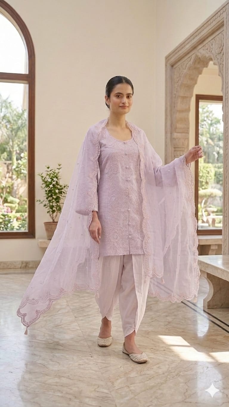 Pastel Silk Embroidered Kurta set