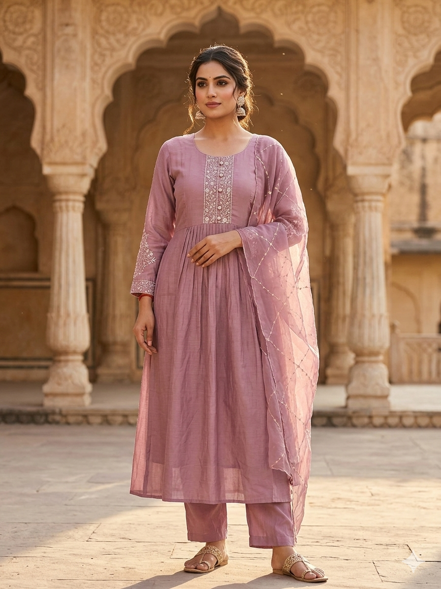 A-Line Silk Suit with Cotton Lining