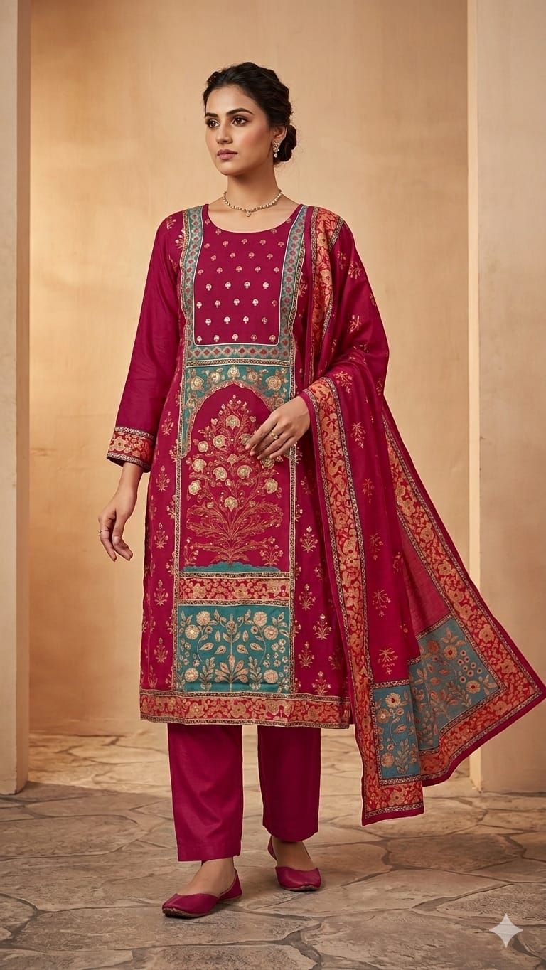 Royal Crimson Teal Heritage  Straight Fit Suit Set