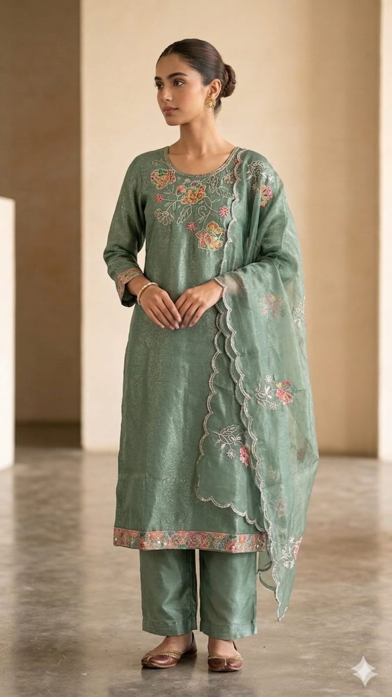 Dusty Sage Aura Crush Silk Suit