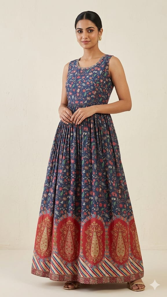 Floral Print Crepe Party Wear Gown