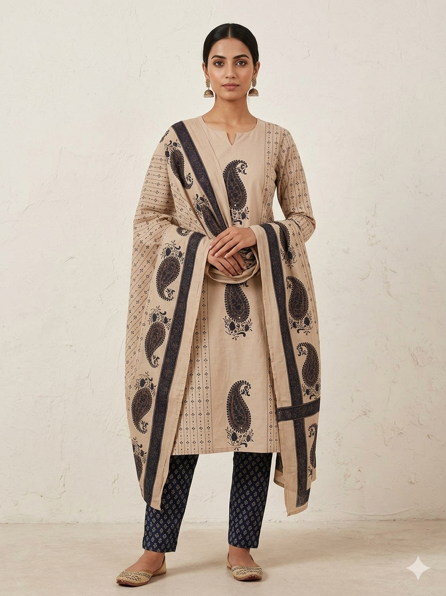 Pure Mull Cotton Kurti Pant Dupatta Set