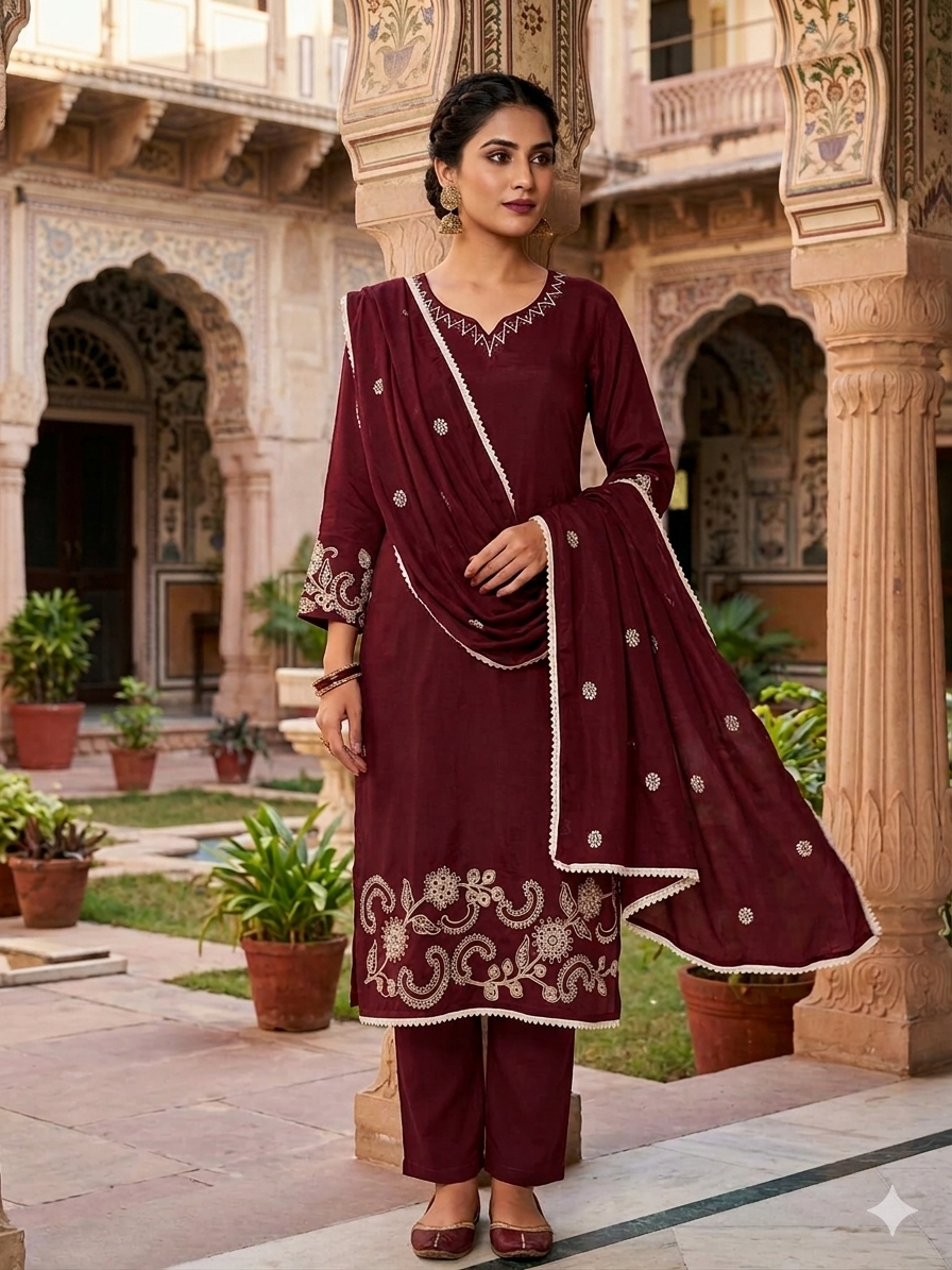 Mul Chanderi Embroidery Set