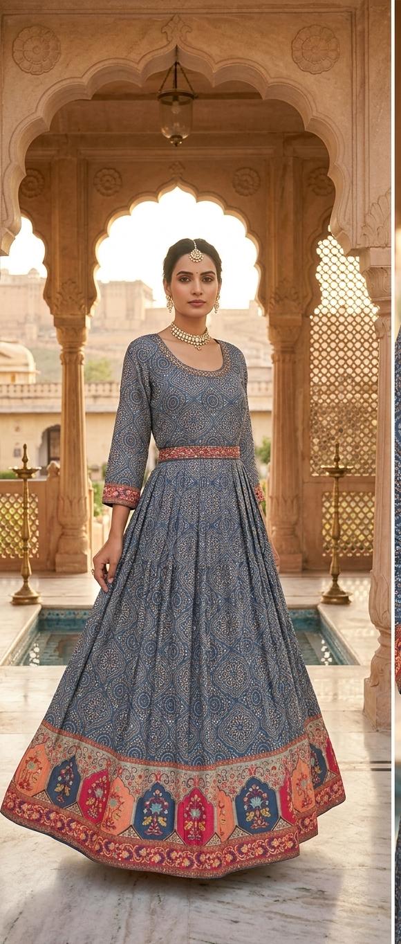 Crepe Party Wear Gown with Belt