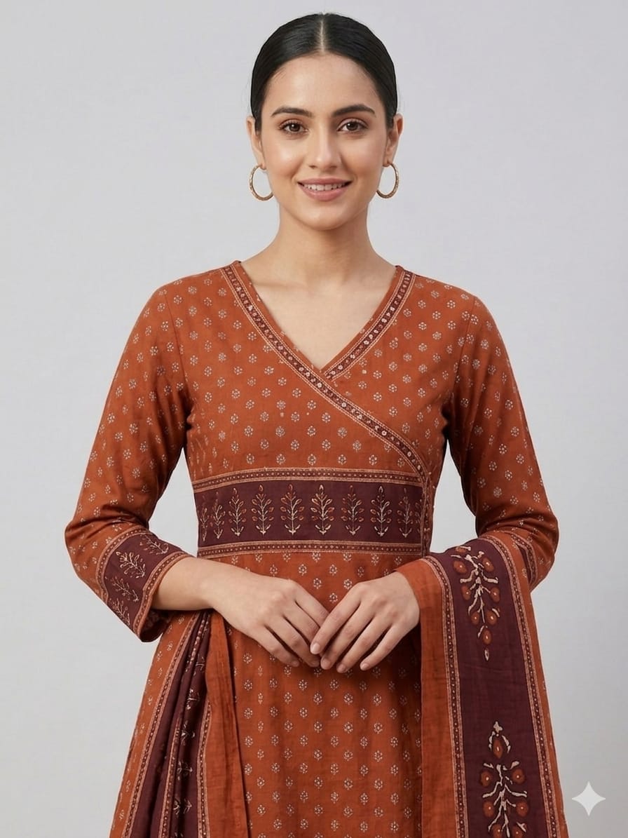Premium Pure Mull Cotton Angrakha 3-Piece Suit Set