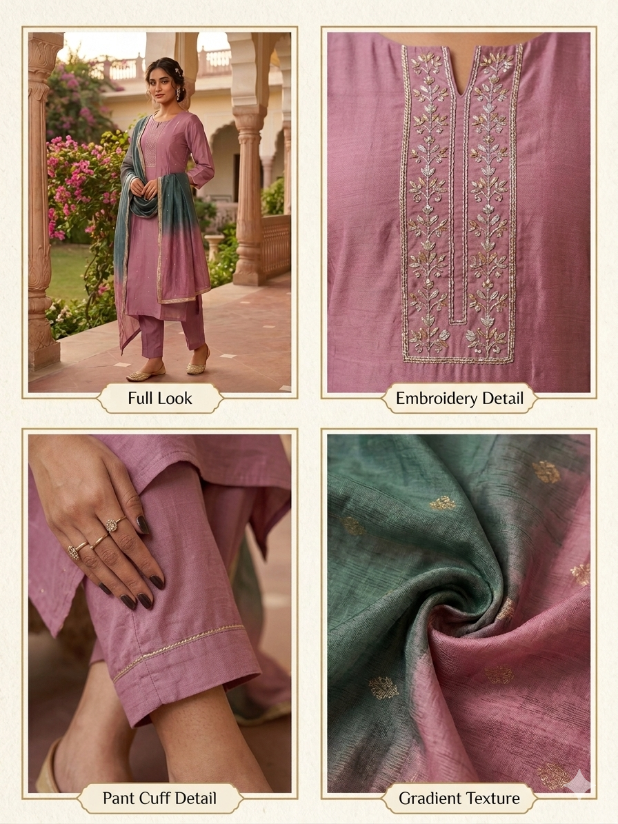 Elegant Silk Three Piece Suit Set with Cotton Lining