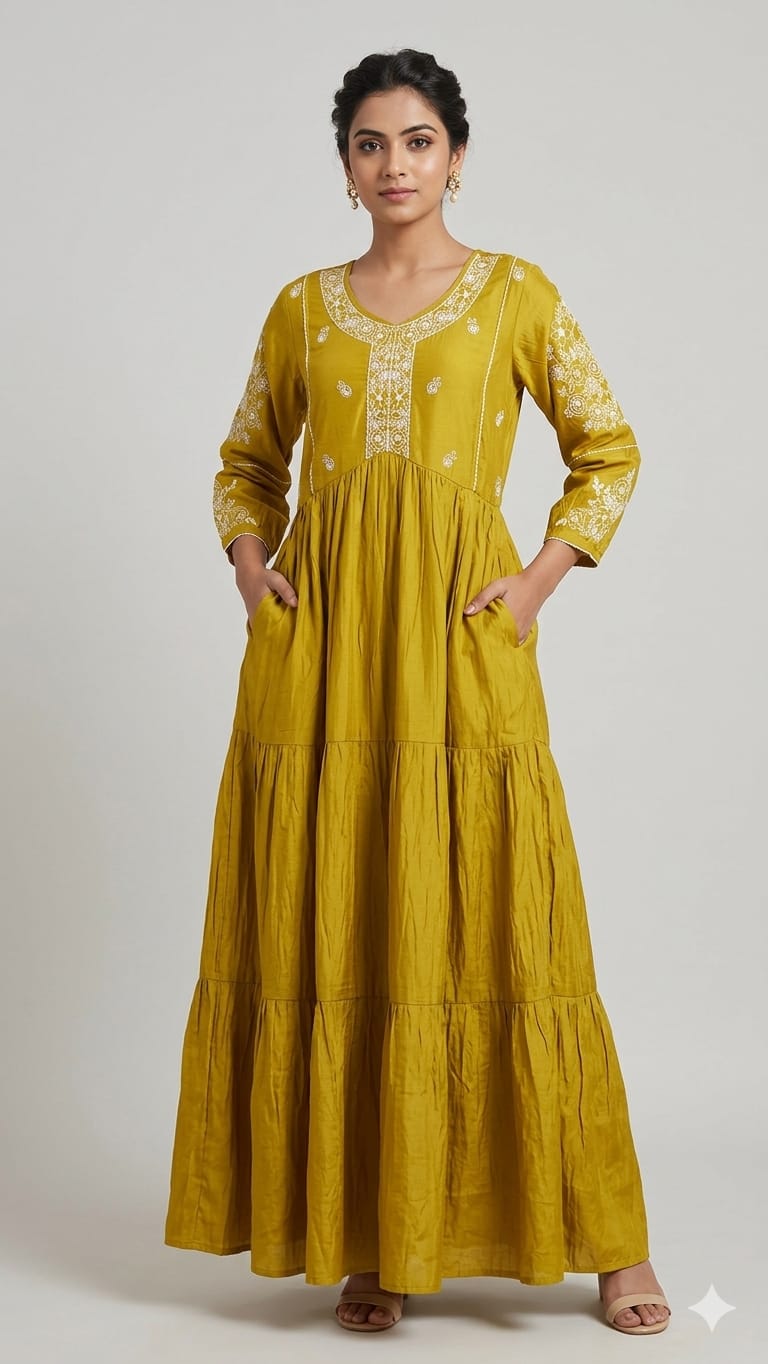 Embroidered Silk Gown