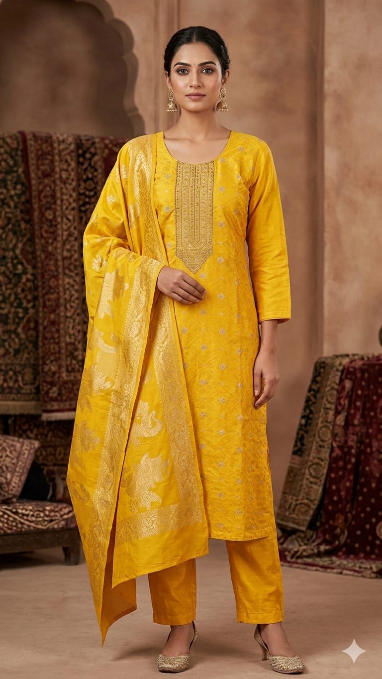 Golden Aura Dola Silk Suit Set