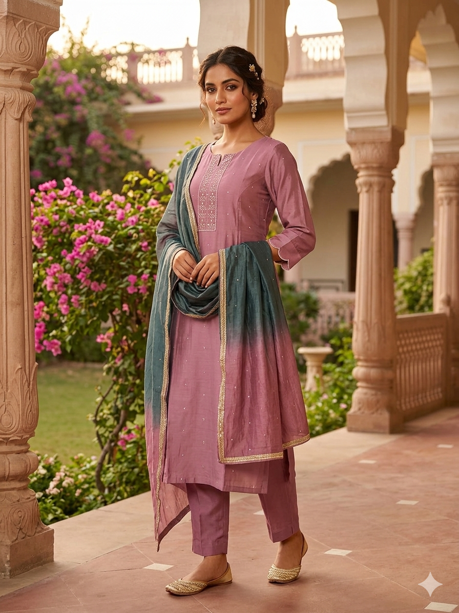 Elegant Silk Three Piece Suit Set with Cotton Lining