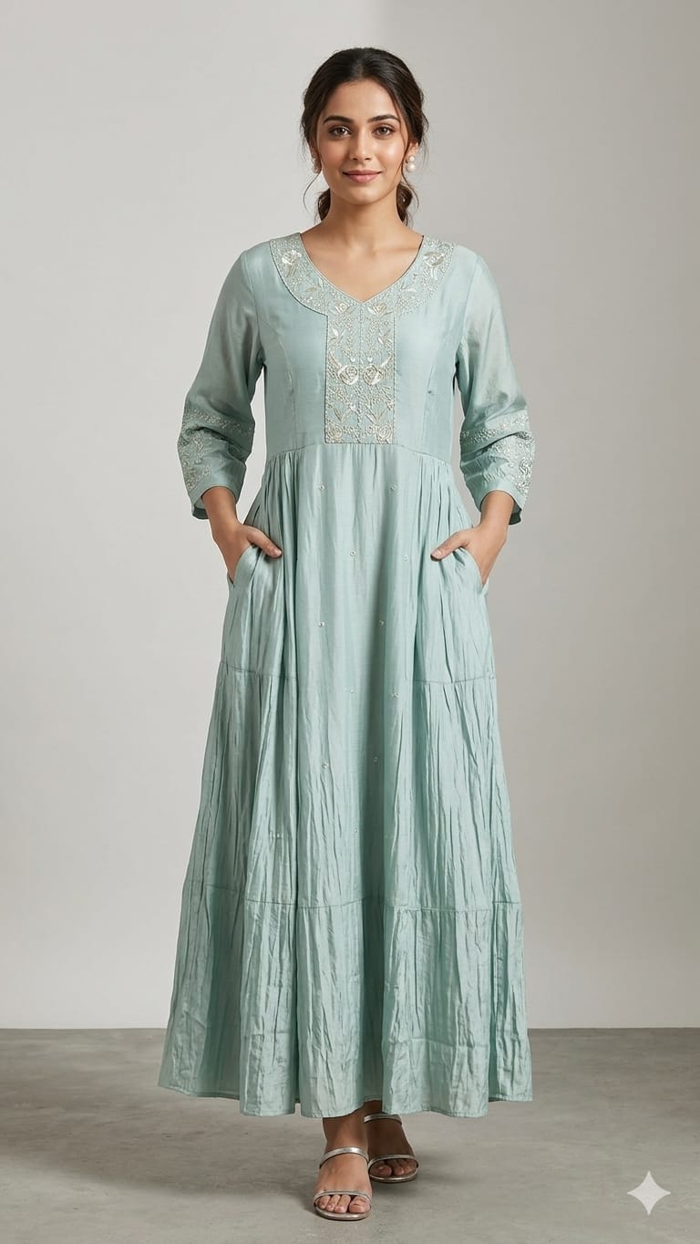 Embroidered Silk Gown