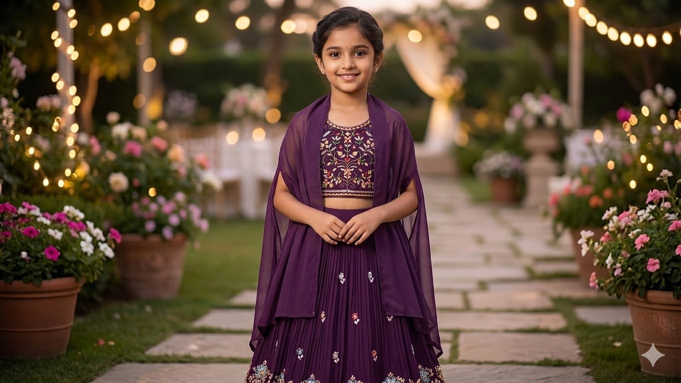 Forest Plum Elegance Cut-Sleeve Lehenga Set