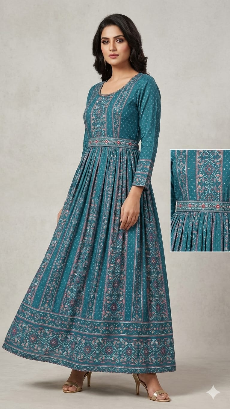 Crepe Party Wear Gown with Belt