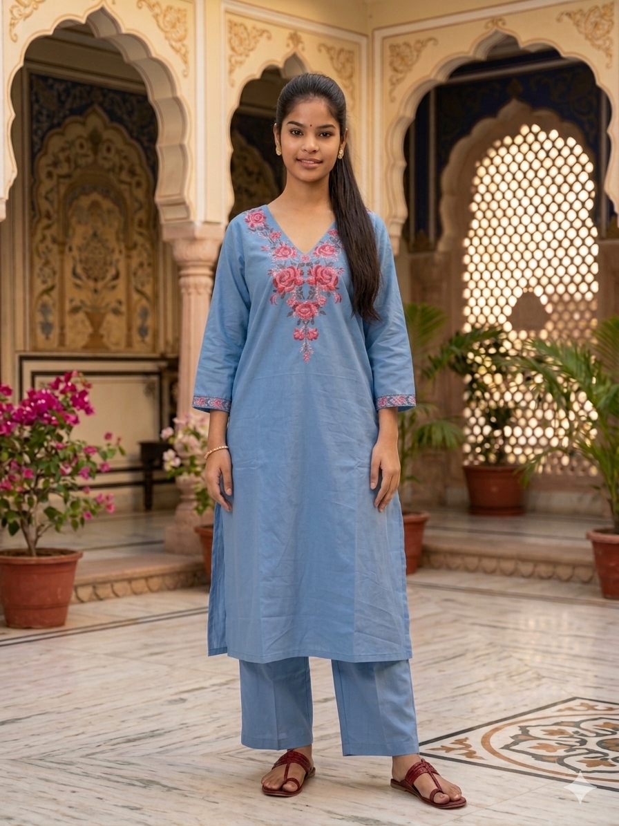 Elegant Pure Mull Cotton A-Line Coat Set