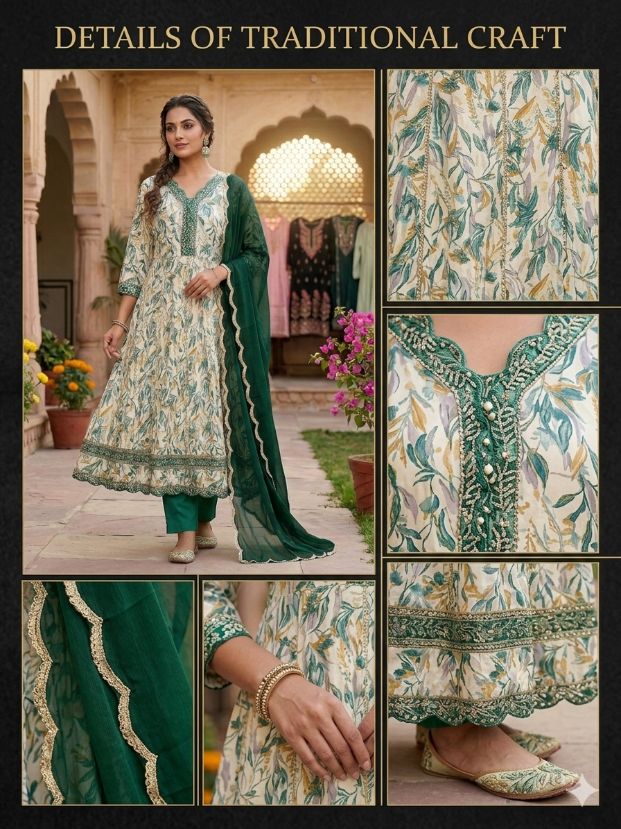 Anarkali Three Piece Set With Chiffon Dupatta