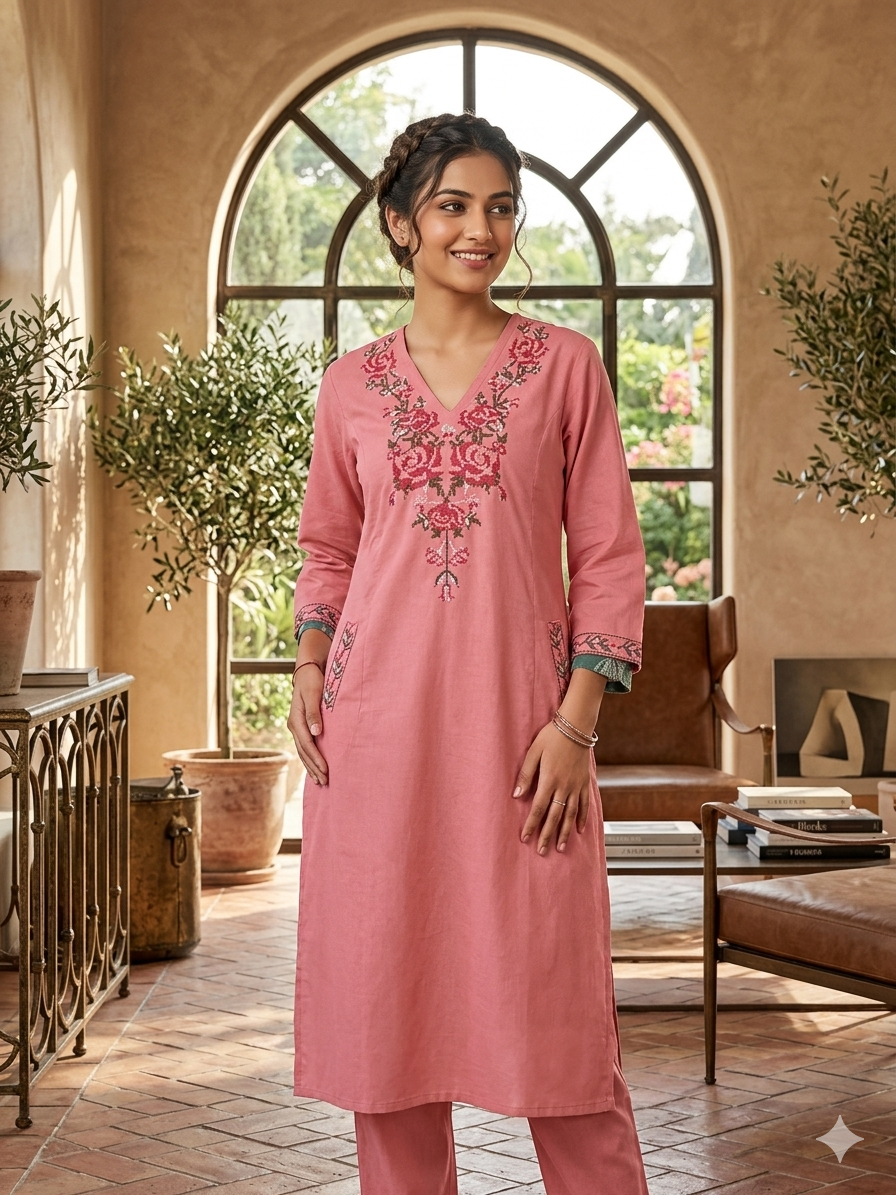 Elegant Pure Mull Cotton A-Line Coat Set