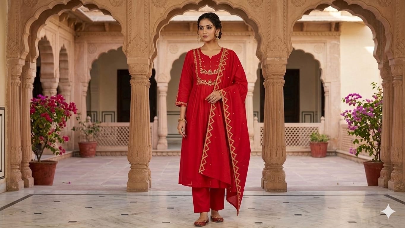 Malchanderi Suit Set with Lining and Zari Embroidery