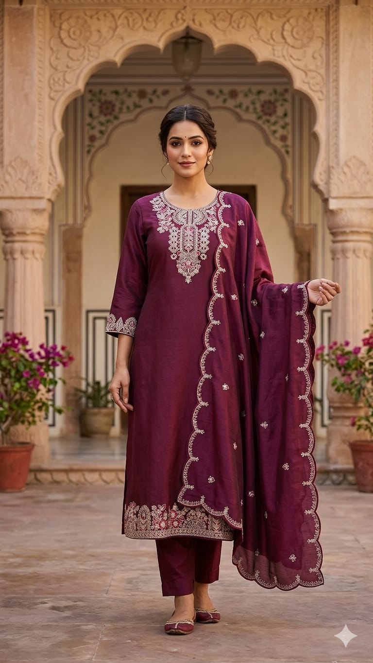 Royal Wine Elegance Embroidered Suit