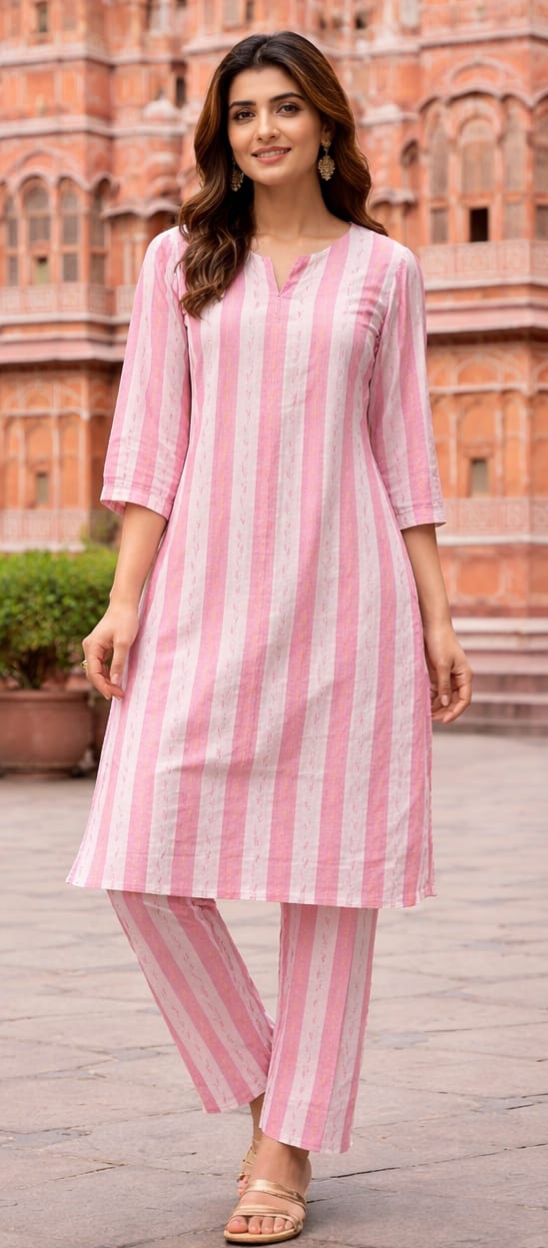 Pink- White 2 -Piece suit with Plazo