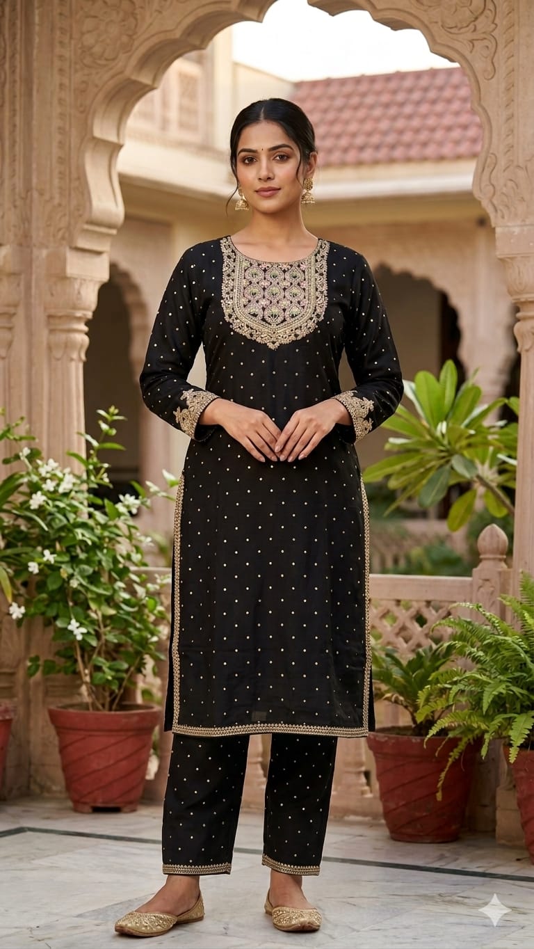 Midnight Noir Heavy Rayon Jari Work Suit Set