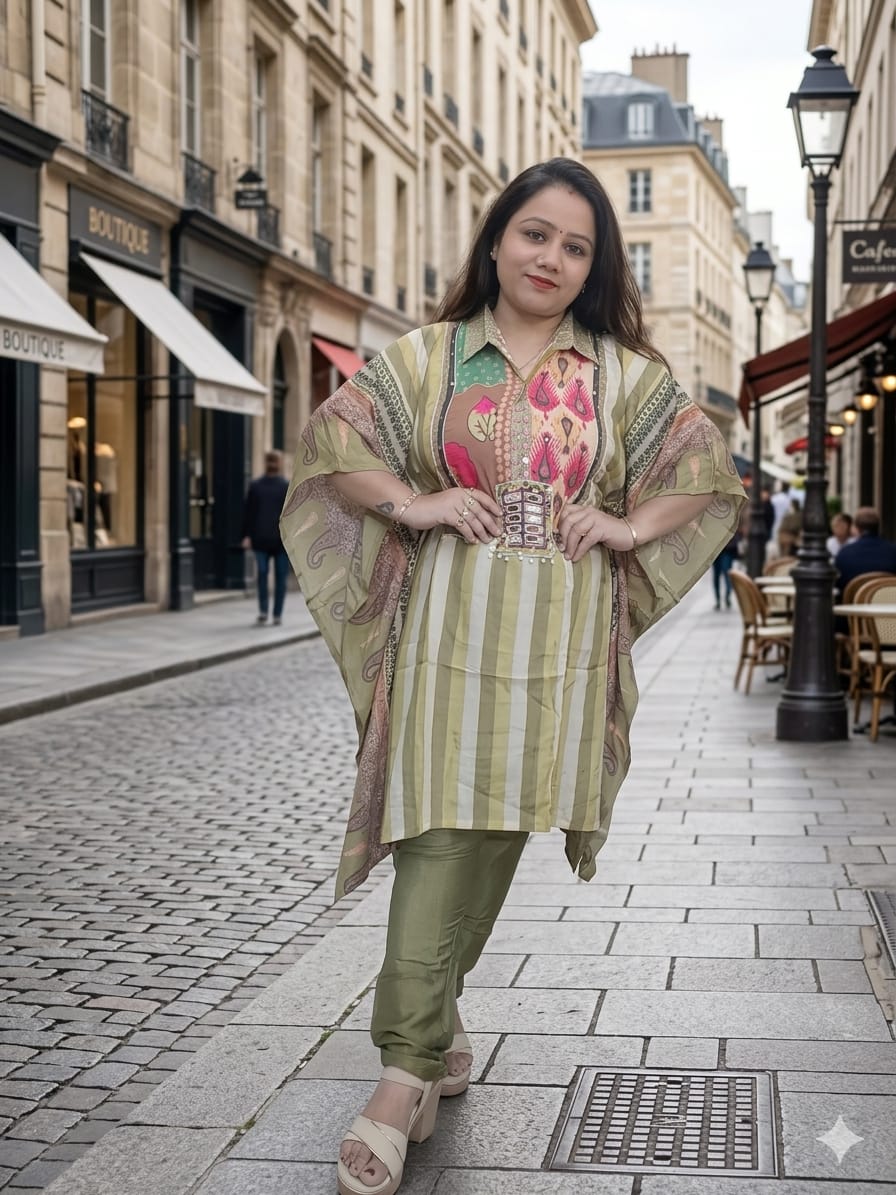 Olive Printed Kaftan Cord Set