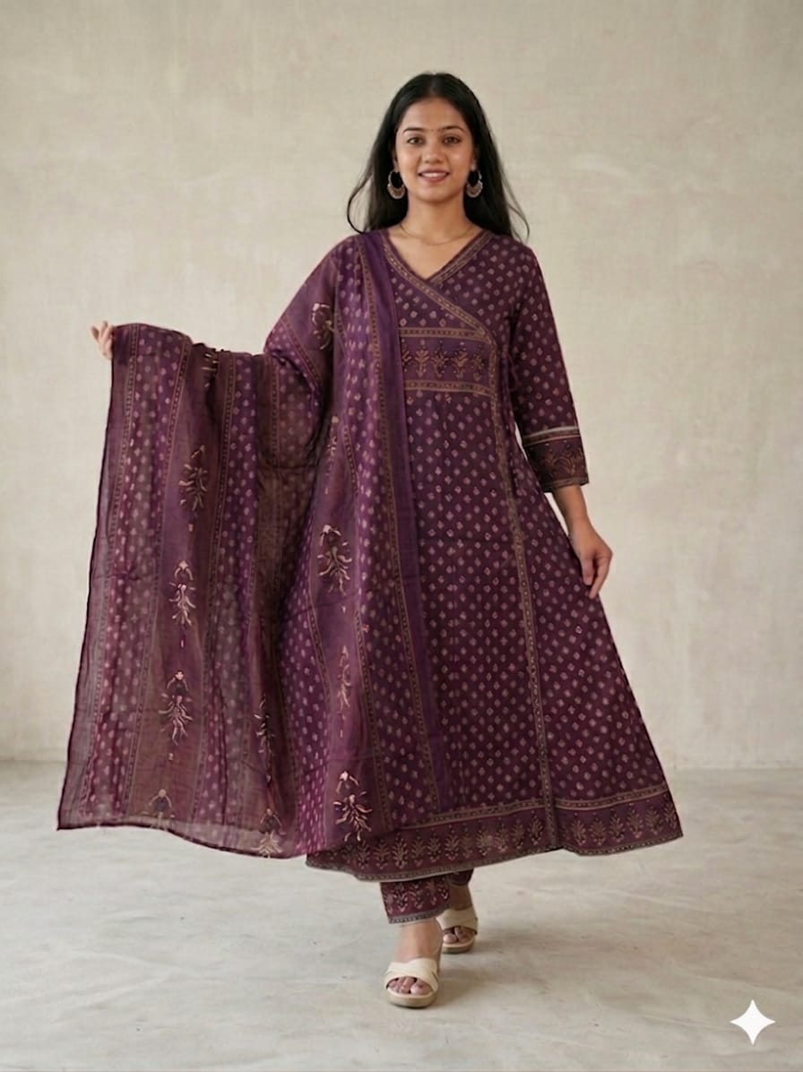 Premium Pure Mull Cotton Angrakha 3-Piece Suit Set
