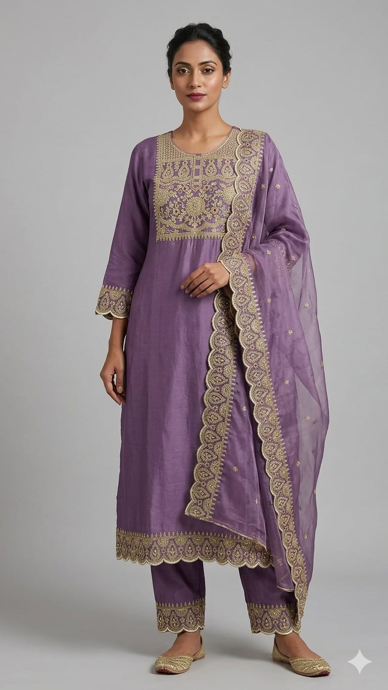 Silk Suit Set with Organza Dupatta