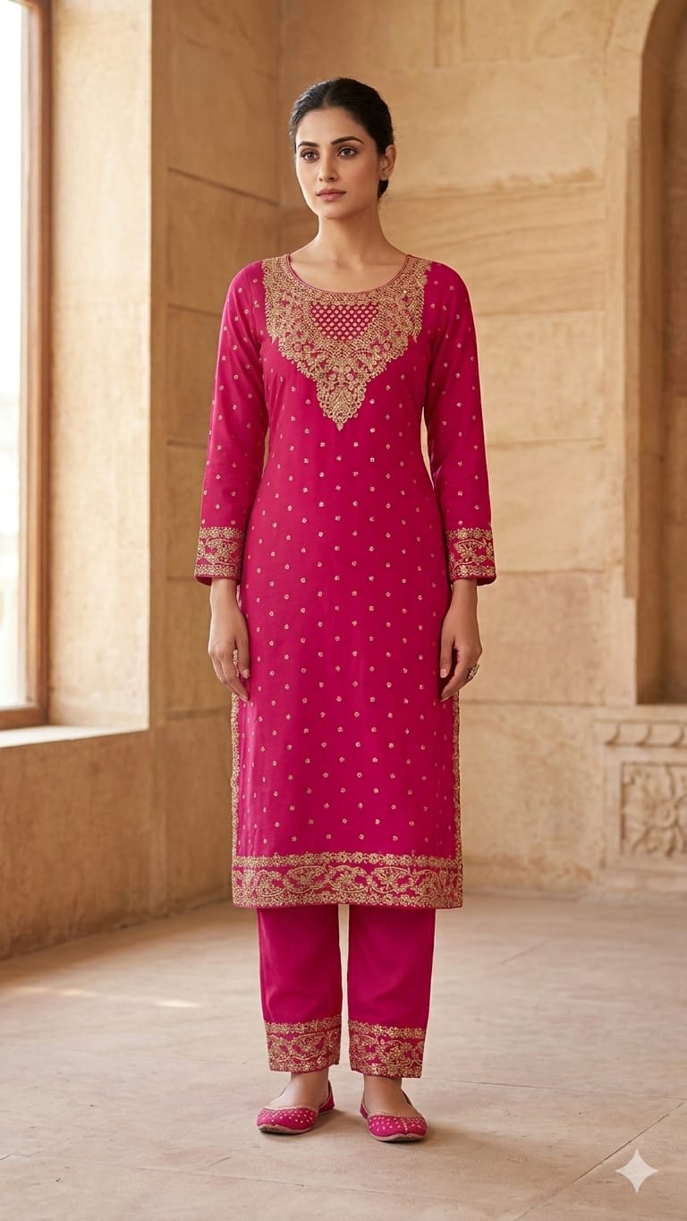 2-Piece -Magenta Rayon Kurta Set