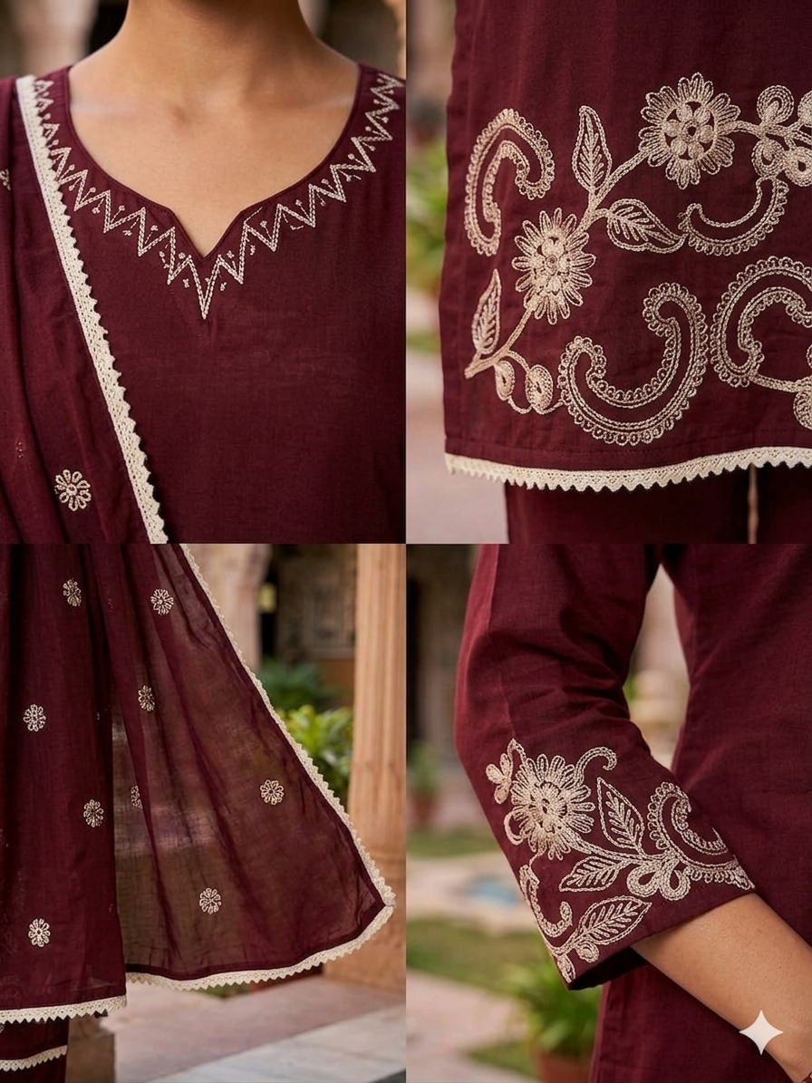 Mul Chanderi Embroidery Set