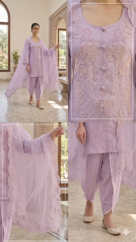 Pastel Silk Embroidered Kurta set