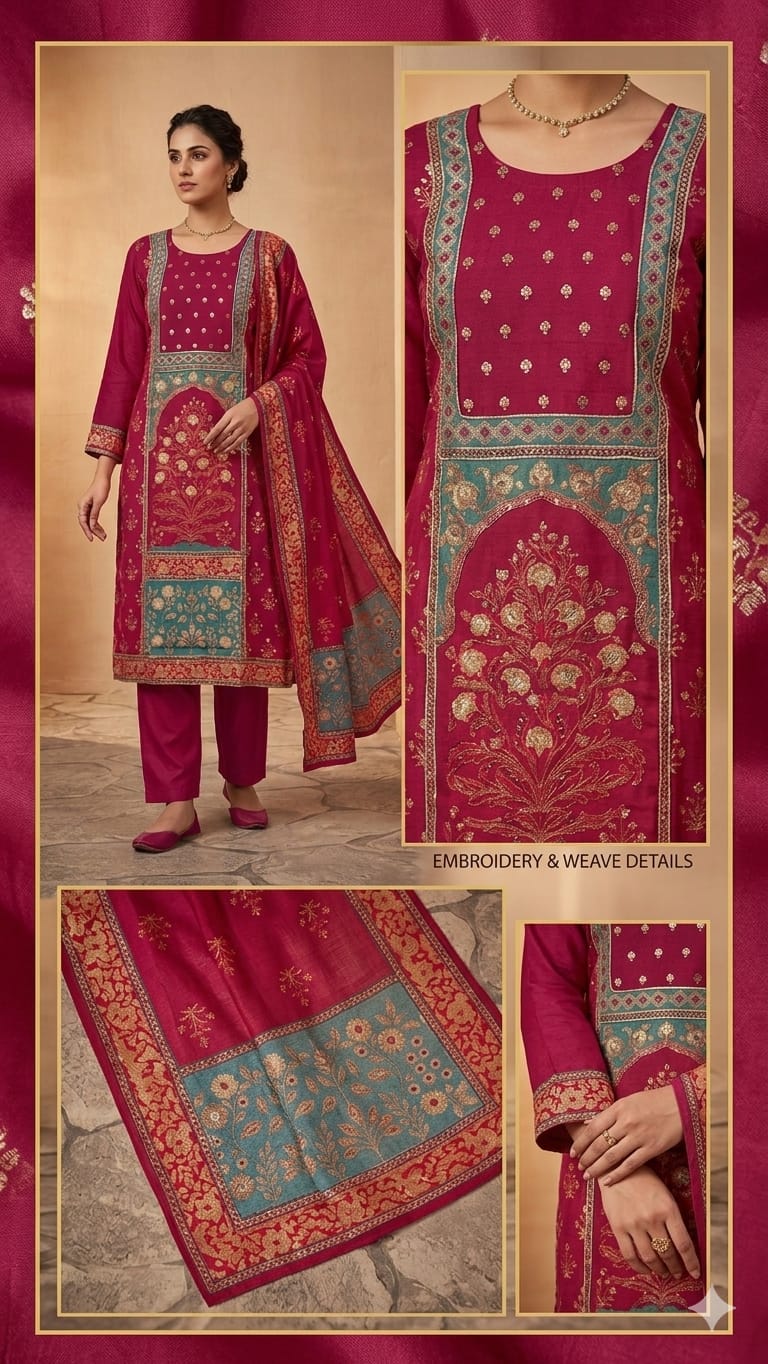 Royal Crimson Teal Heritage  Straight Fit Suit Set