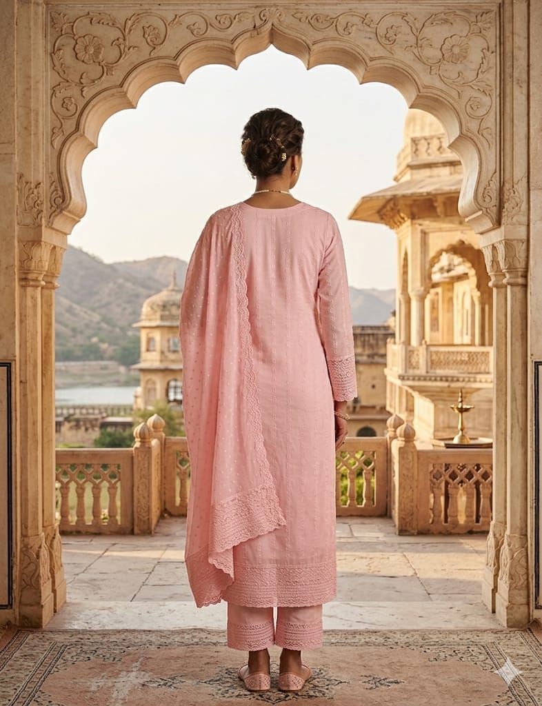Pure Georgette Chickenkari 3-Piece Suit