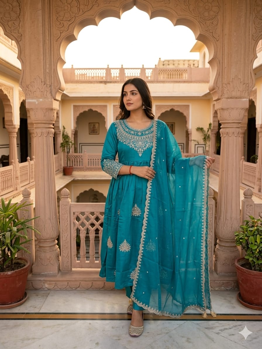 Elegant A-Line Silk Suit Set