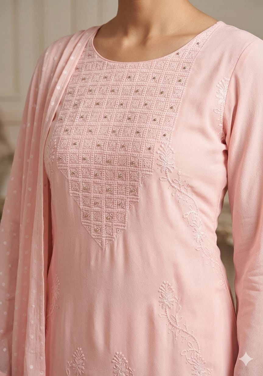Pure Georgette Chickenkari 3-Piece Suit