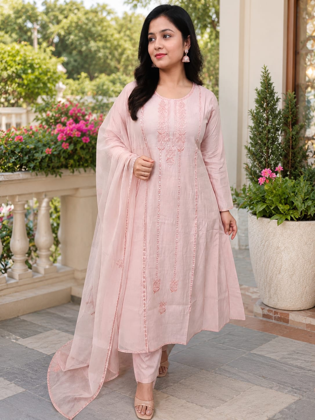 Elegant A-Line Silk Suit Set