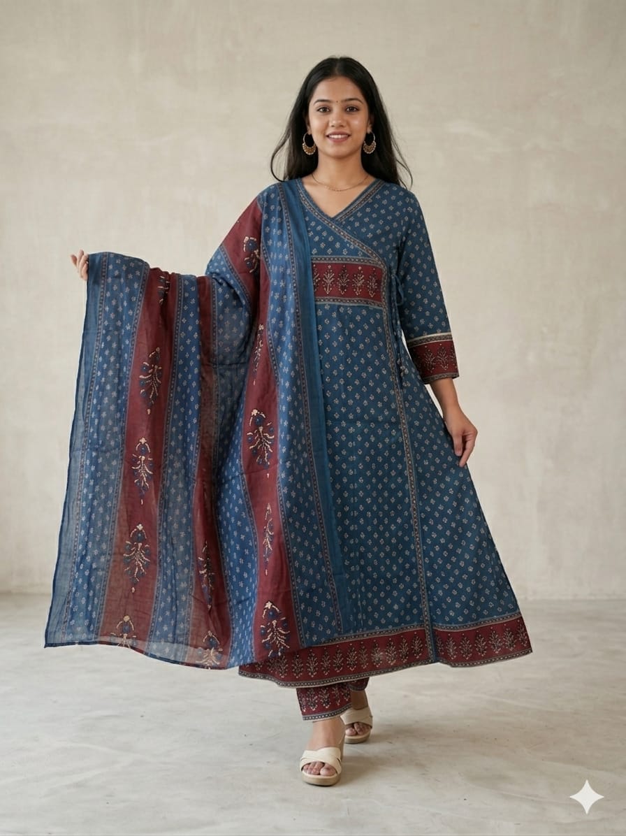 Premium Pure Mull Cotton Angrakha 3-Piece Suit Set