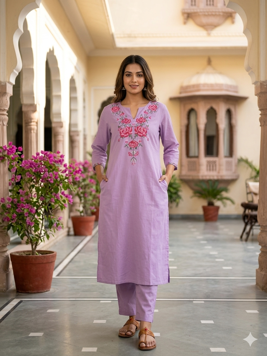 Elegant Pure Mull Cotton A-Line Coat Set