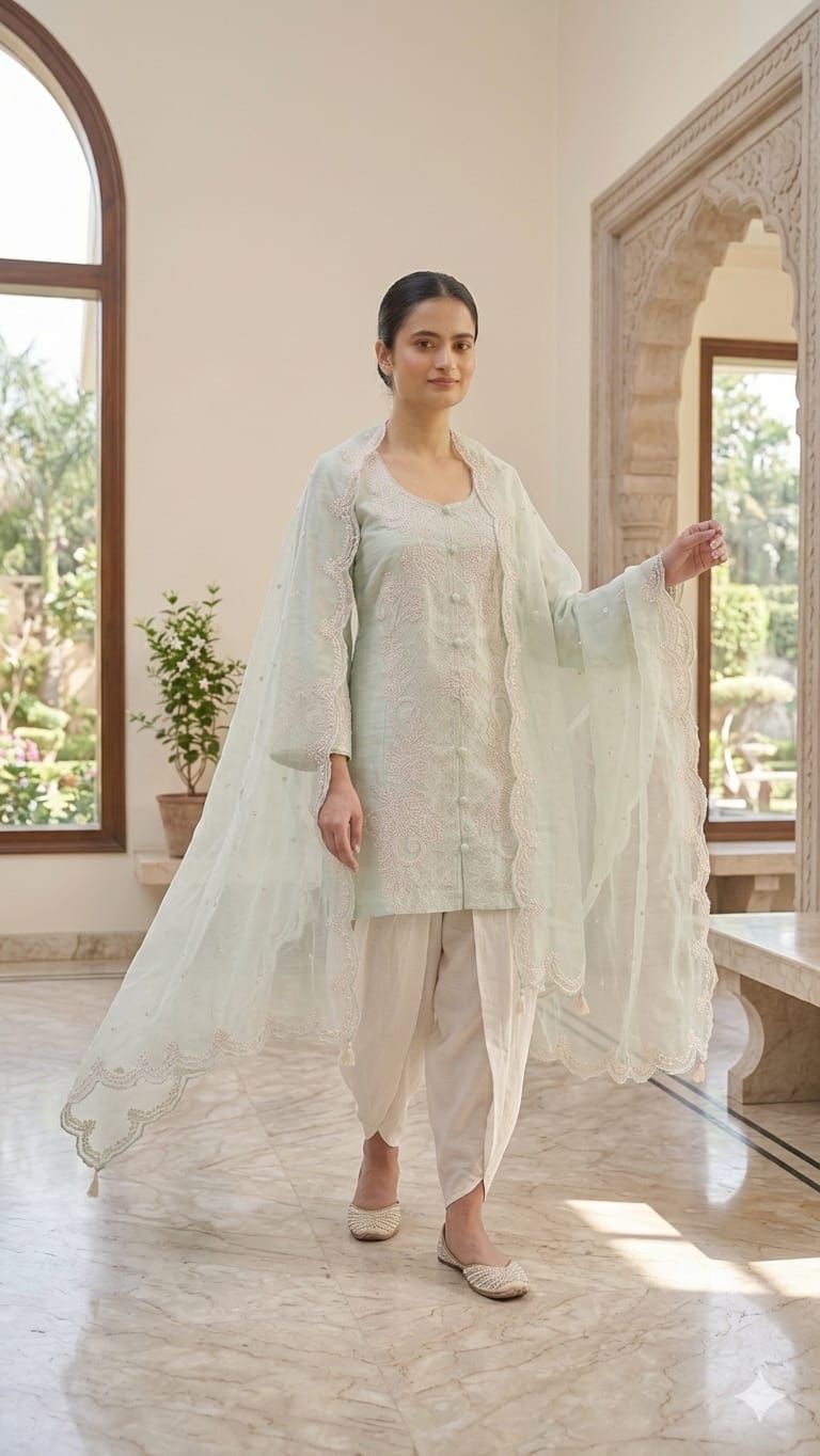 Pastel Silk Embroidered Kurta set
