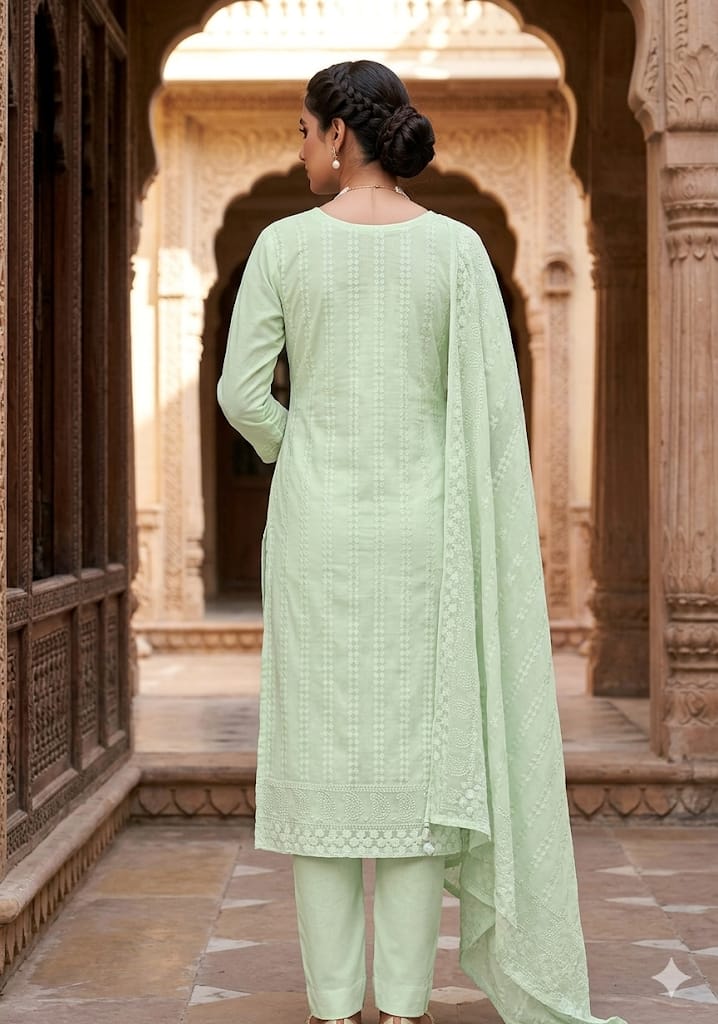 Pure Georgette Chickenkari 3 Piece Suit