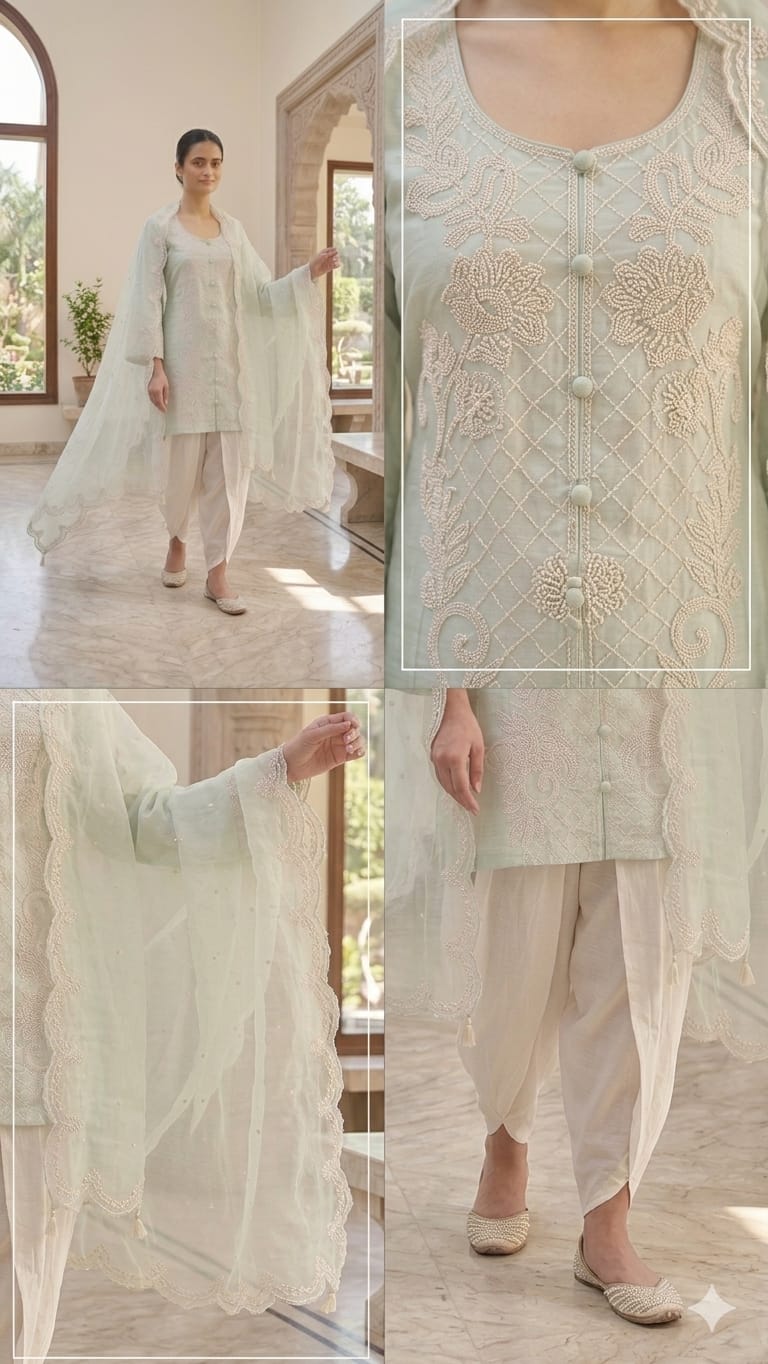 Pastel Silk Embroidered Kurta set