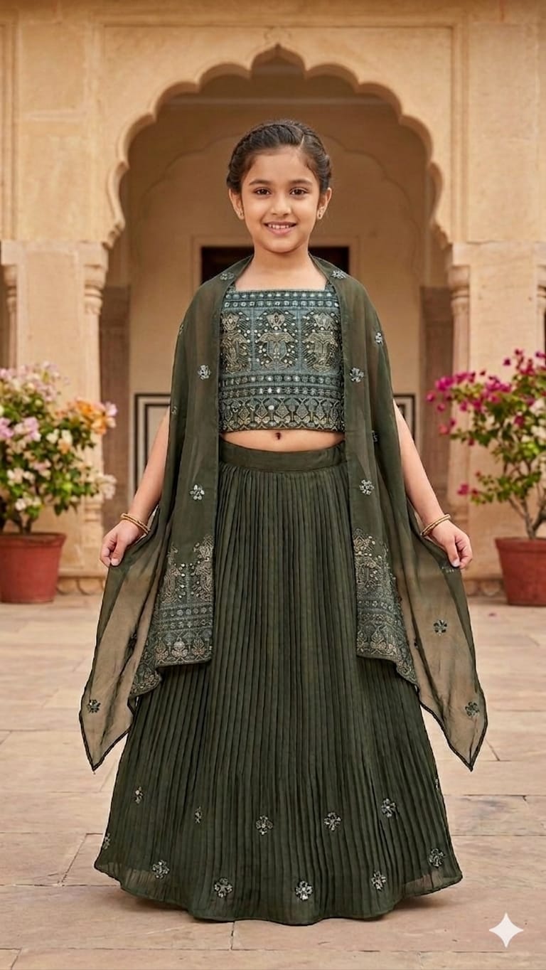 Forest Plum Elegance Cut-Sleeve Lehenga Set