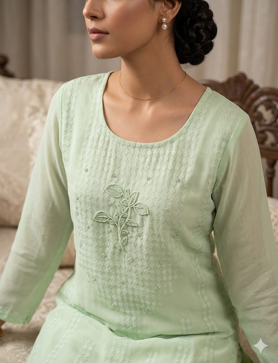 Pure Georgette Chickenkari 3 Piece Suit